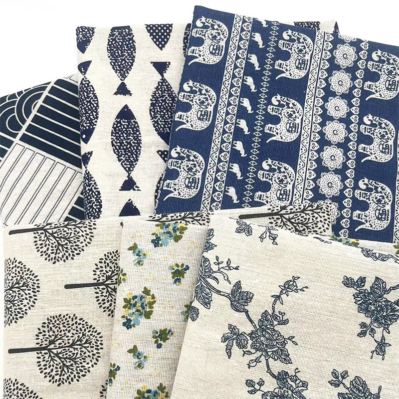 [In Stock m price] cotton and linen fabric floral tablecloth sofa cover cloth curtain fabric retro blue style