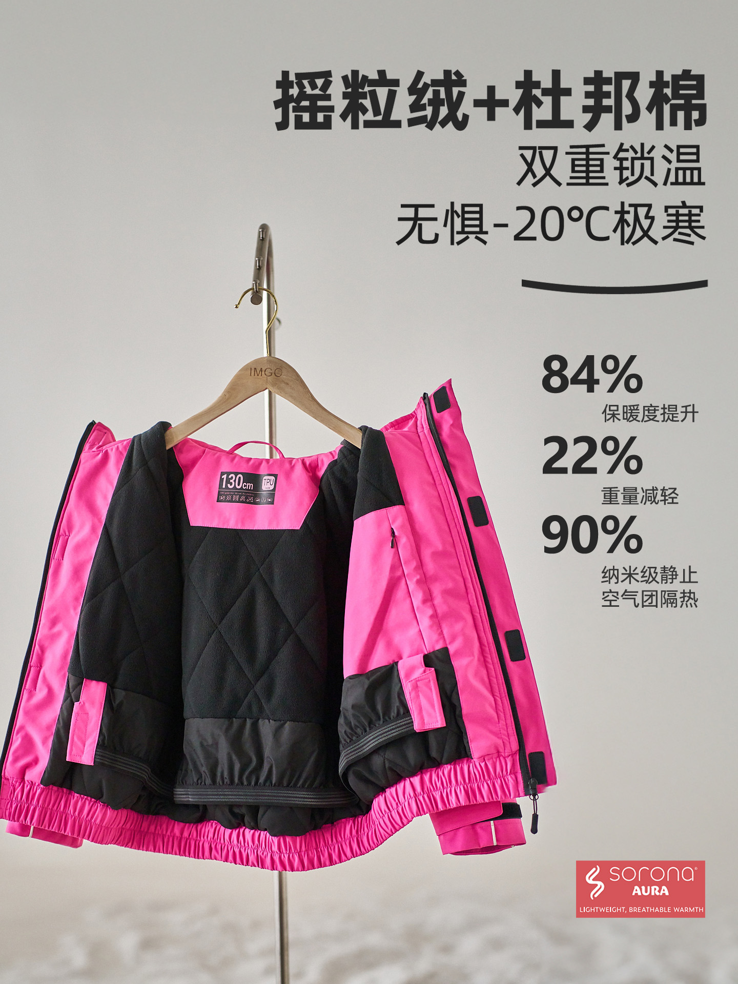 [Rose Red Motorcycle Snow Suit] Imgo Children's Ski Suit Girls' Windproof, Waterproof and Warm Ski Suit New Style