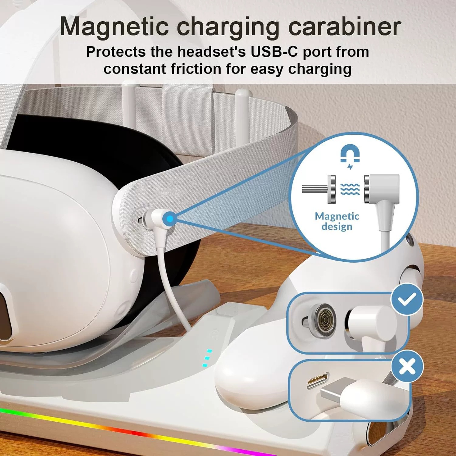 Cross-Border Q6-3 Is Suitable for Meta Quest2 Head-Mounted Charging Base Rgb Colorful Vr Game Controller Magnetic Fast Charging