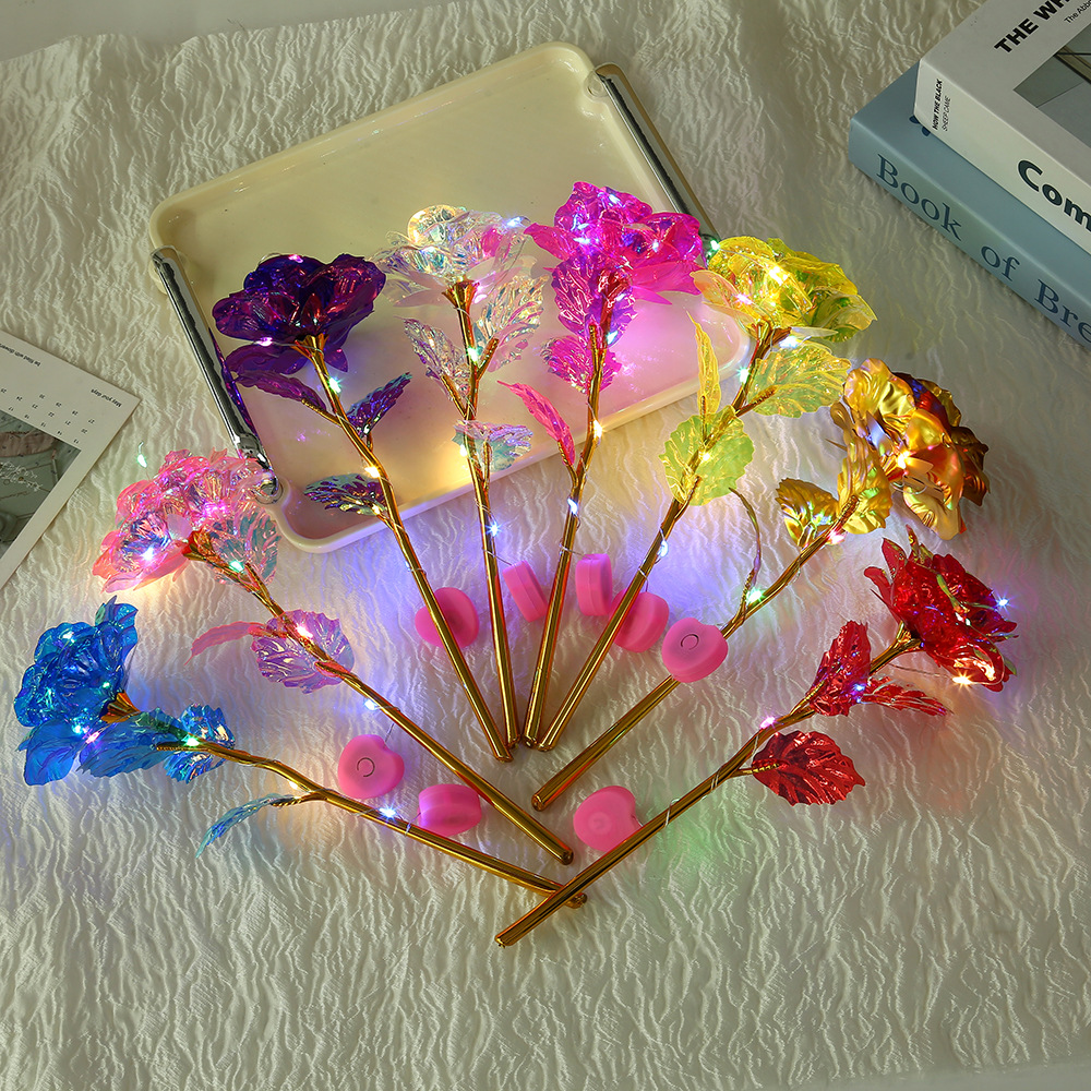 Роза на День святого Валентина одиночная персиковая лампа креативный подарок из 24К золотой фольги