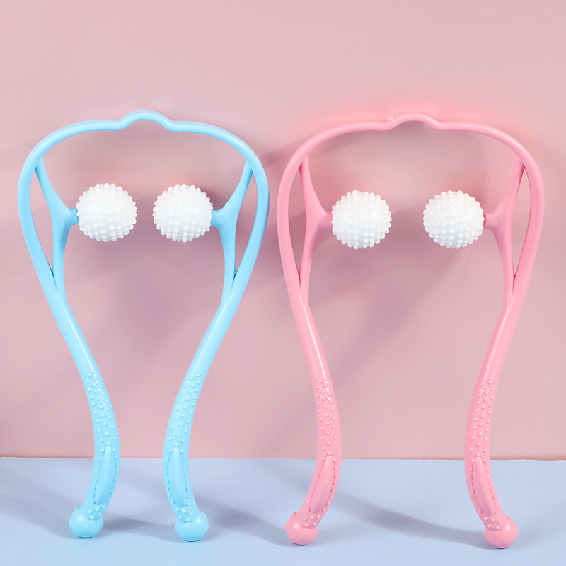Neck Massager Manual Double Ball Press Fitness Handheld Mini Neck Clamp Cervical Spine Massager Cervical Spine Massager