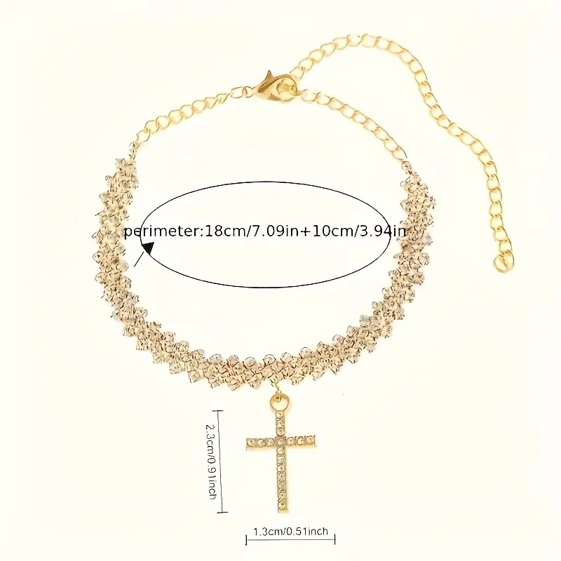 European and American Hot-Selling Fashion Rhinestone Cross Pendant Anklet European and American Popular Elements Shiny New Diamond Anklet Decoration