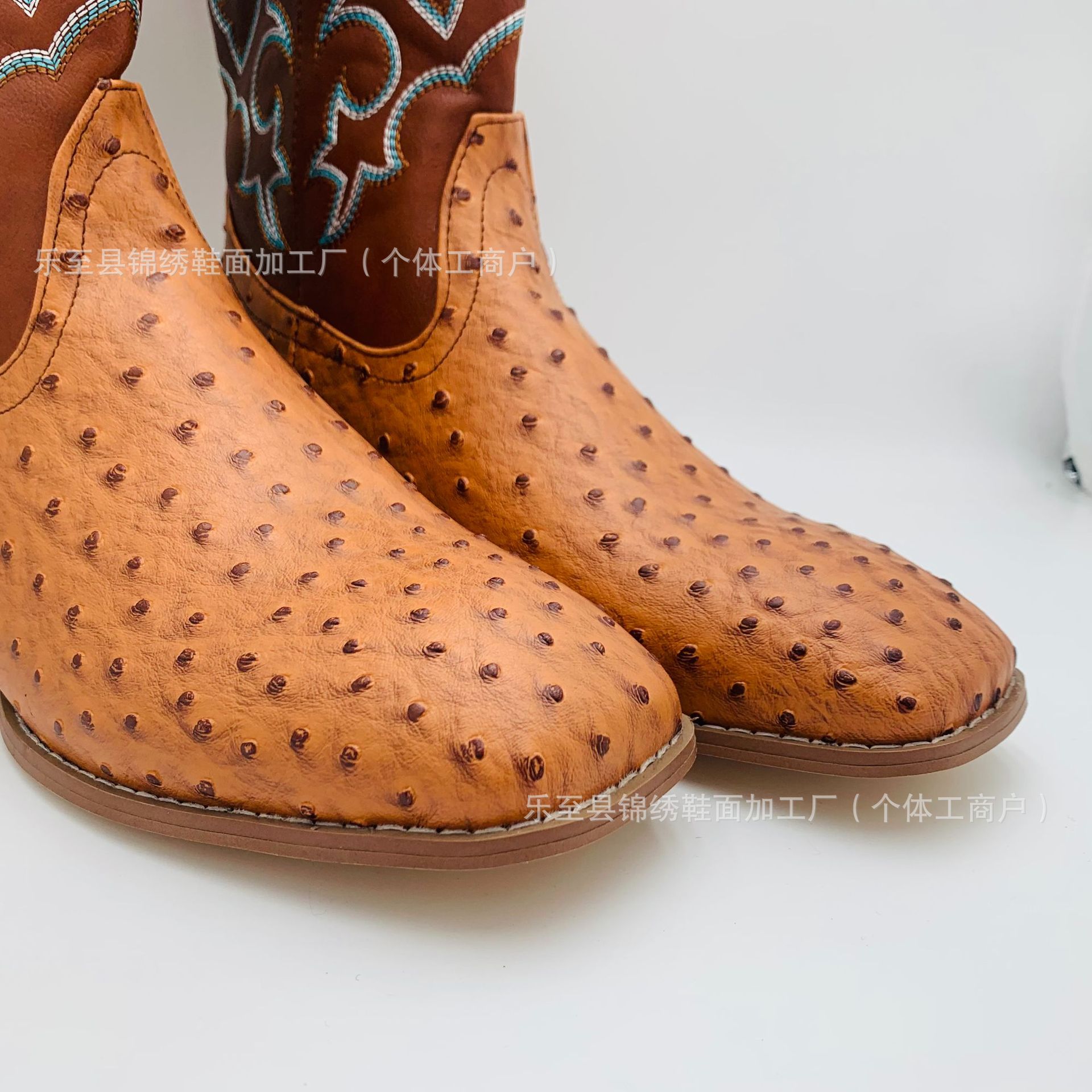 Cross-Border Factory Export Square-Toe Mid-Calf Boots Retro Embroidered Ostrich Pattern Men's Large Size Knight Boots 38-48