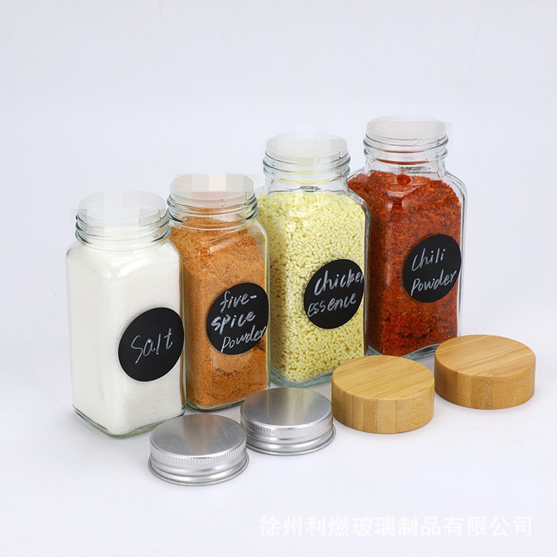 120ml square barbecue seasoning bottle household seasoning jar aluminum lid seasoning bottle wooden lid glass Pepper bottle wholesale