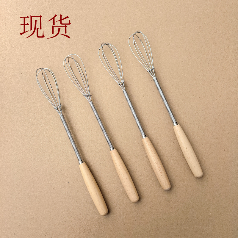 Мини венчик для яиц из нержавеющей стали с деревянной ручкой