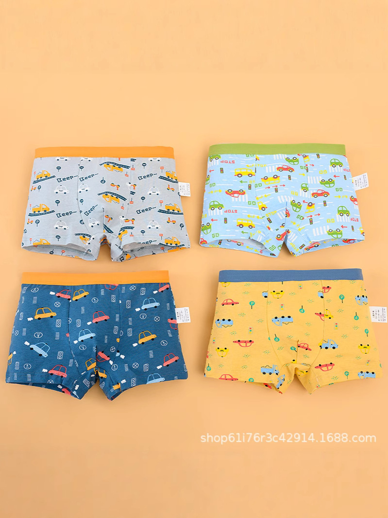 Summer Underwear Teenagers Cotton Boys Underwear Primary School Students Cartoon Cotton Four-Corner Children's Cotton Underwear Men