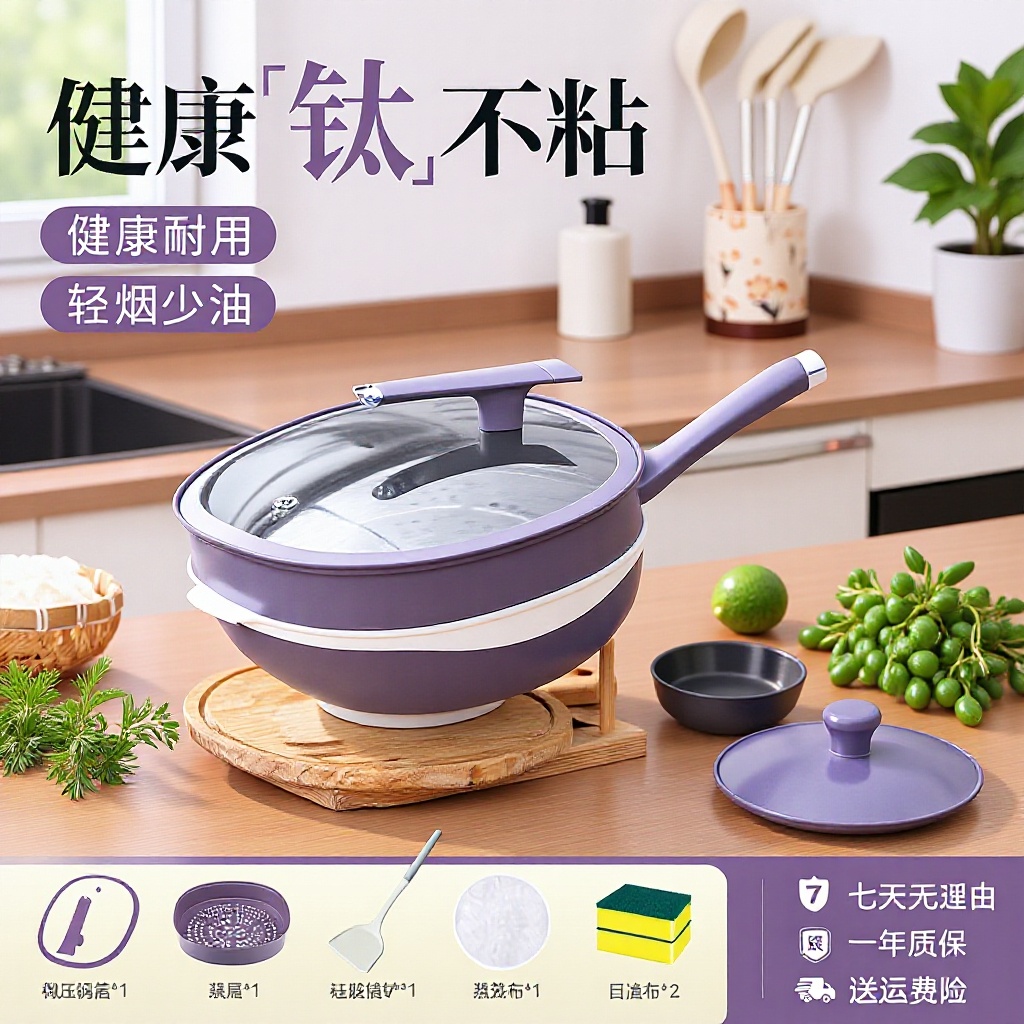 Популярная титановая керамическая сковорода для индукционных плит, титановая керамическая сковорода без покрытия, здоровая и бездымная многофункциональная кастрюля для домашнего использования