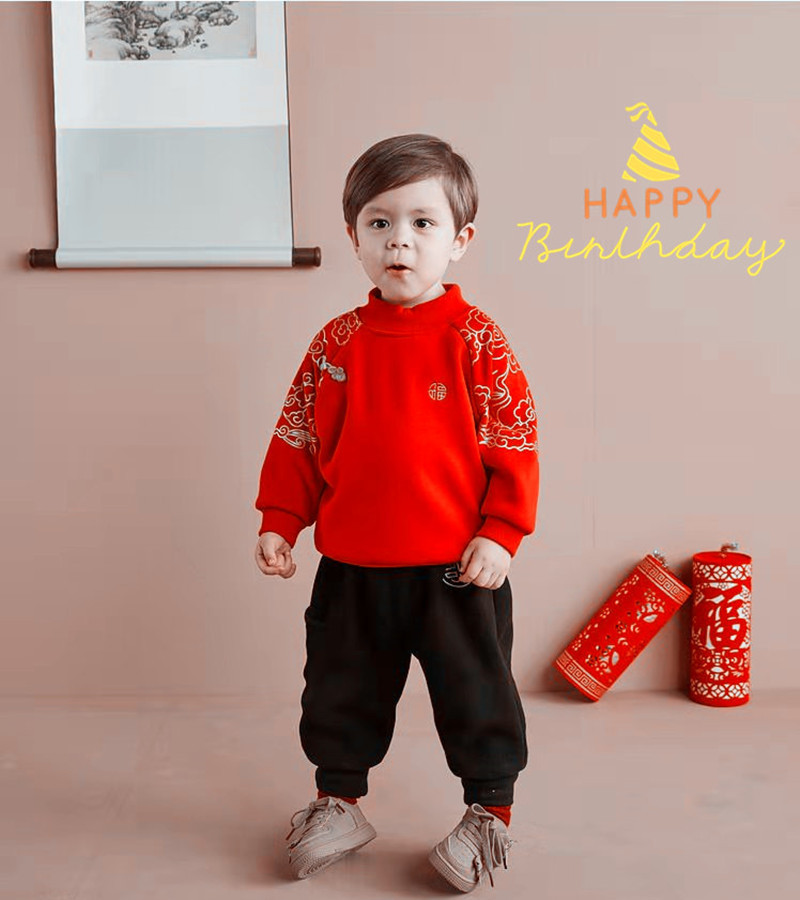 Baby New Year Dress Chinese Style Children's Velvet Happy *** Color New Year Tang Suit Sweatshirt New Year's Eve Dress Hanfu Dress Fashion