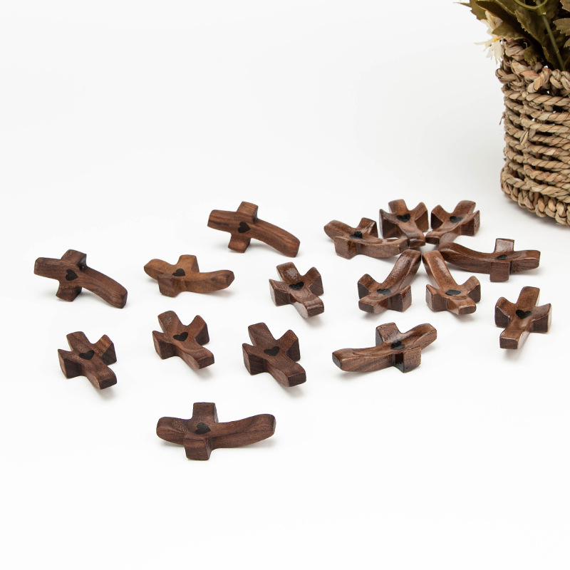 Wooden Cross Black Walnut Hand-Held Thumb Cross in Stock Wholesale for Church Easter Christmas