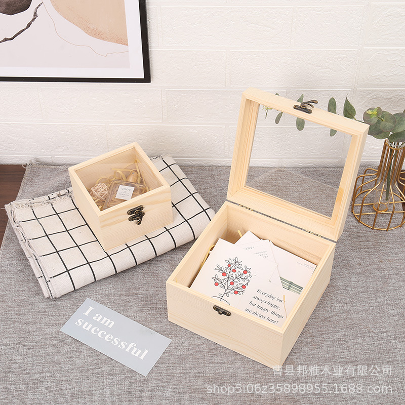 European Style Wedding Bridesmaid Wooden Candy Box Glass Lid Window Opening Hand Gift Box Birthday Gift Festival Gift Wooden Box