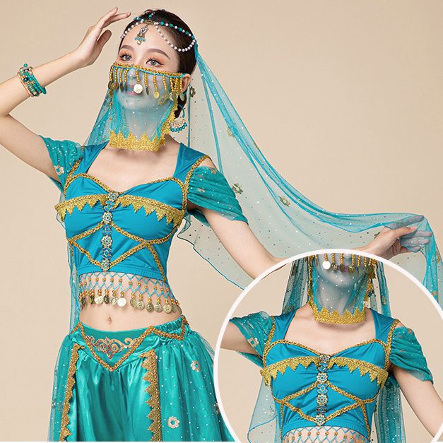 Indian Dance Performance Belly Dance Kidsren's Ethnic Style Retro Tassel Gauze Mask Practice Exotic Veil