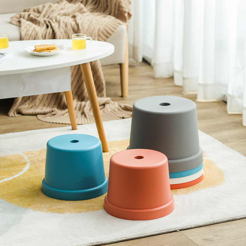New Style Plastic Chair Household Children's Plastic Small Ottoman Thickened Adult Bathroom Shoe Changing Stool Living Room Small Round Stool