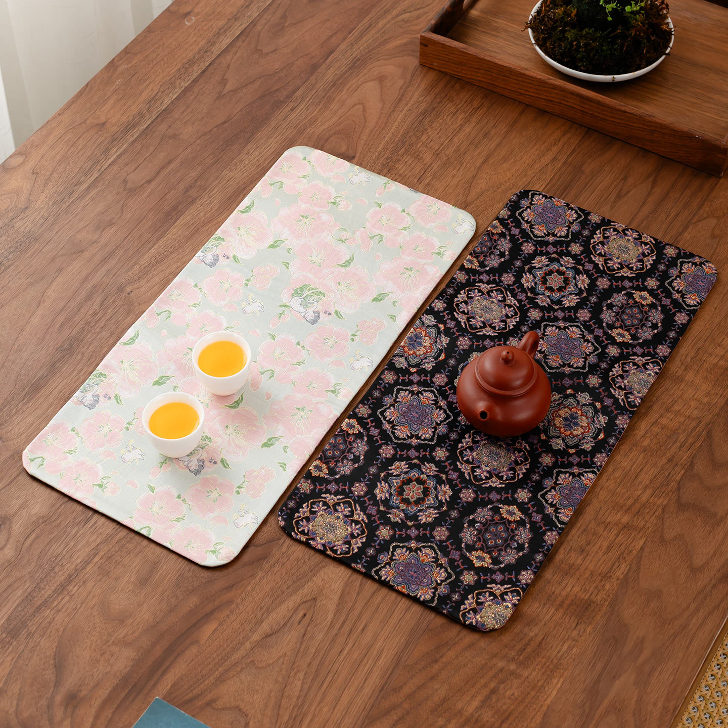 Double-Sided Tea Mat Waterproof Table Flag Dry Bubble Imitation Fragrant Cloud Yarn Insulation Mat Round Chinese Zen Tea Tray Mat Tablecloth for Tea Making
