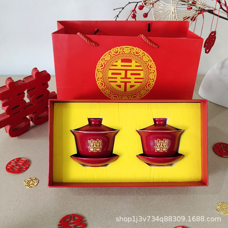 Свадебная модифицированная резная позолоченная чайная чашка, набор свадебных чайных чашек, винно-красная резная чаша для чайной церемонии премиум класса