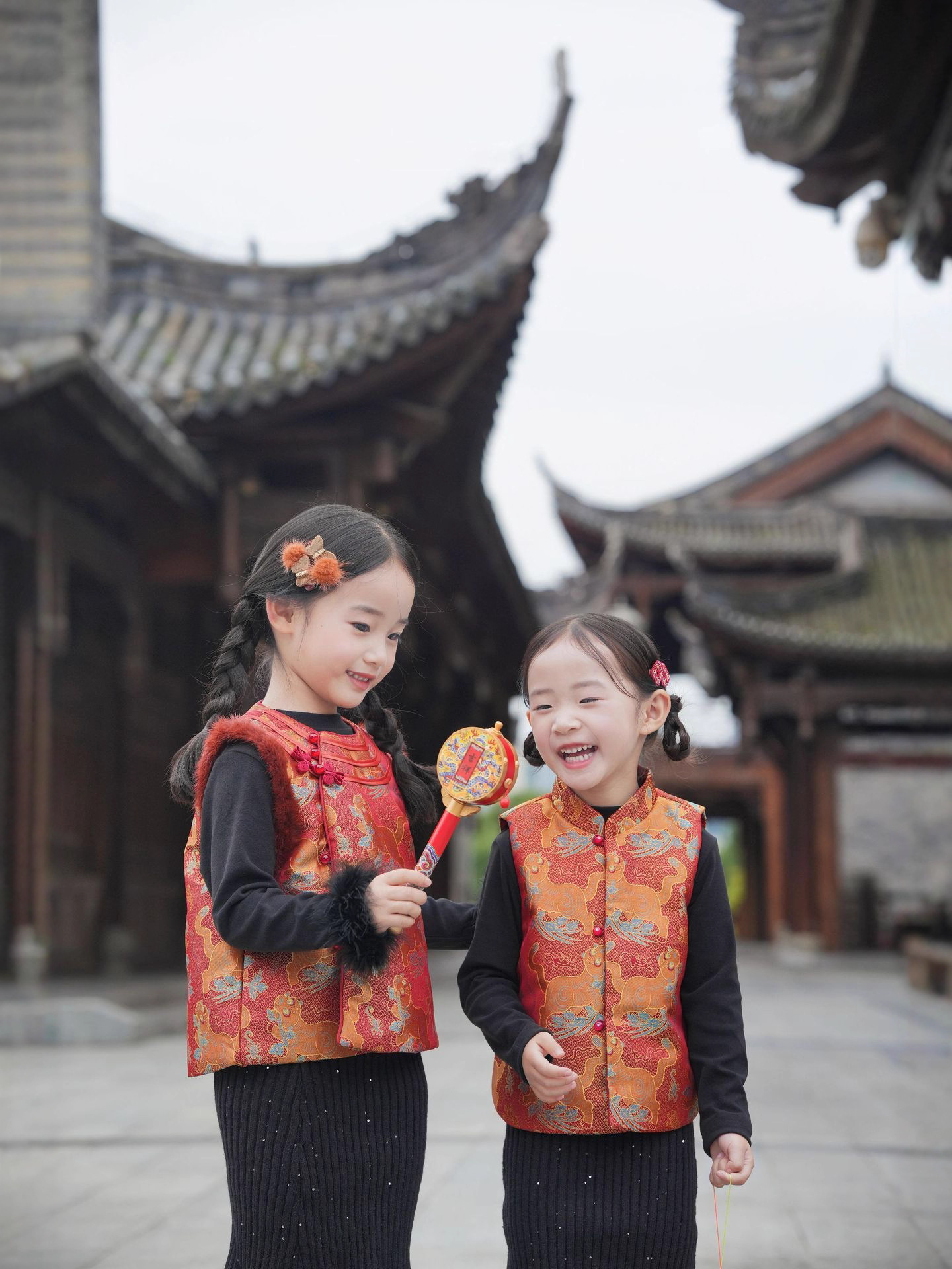 Little Boy's Winter Hanfu, Baby's High-End Mink Fur Vest, Sibling Outfit, Vest for Brother and Sister, New Year Outfit