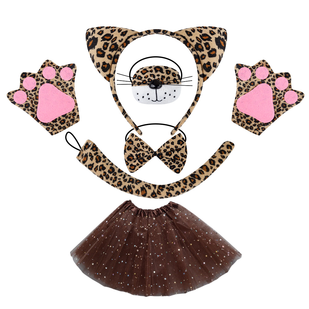 Halloween Cartoon Animal Headwear Leopard Ear Headband Masquerade Performance Headband Character Leopard Print Dress up