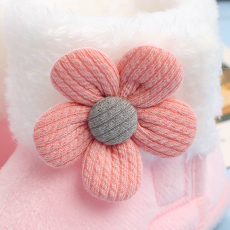 Cute Princess Baby Shoes Soft Bottom Winter 0-12 Months Baby Toddler Men's and Women's Fleece Cotton Socks Shoes