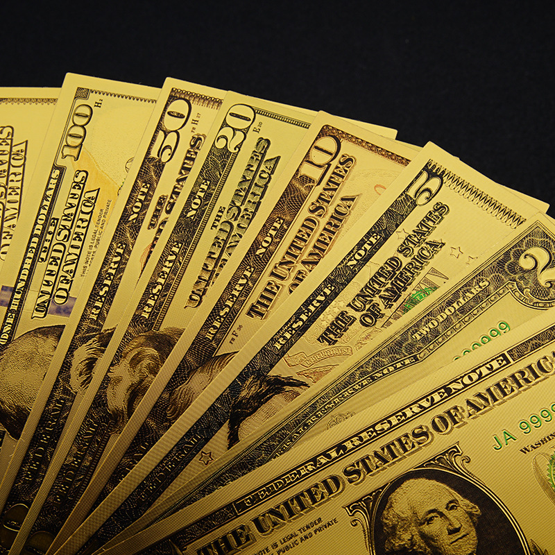 Dollar Pattern Commemorative Banknote Gold Foil Material Euro Commemorative Coin 8-Piece Set Color Gold Dollar Image Collection Coin Customization