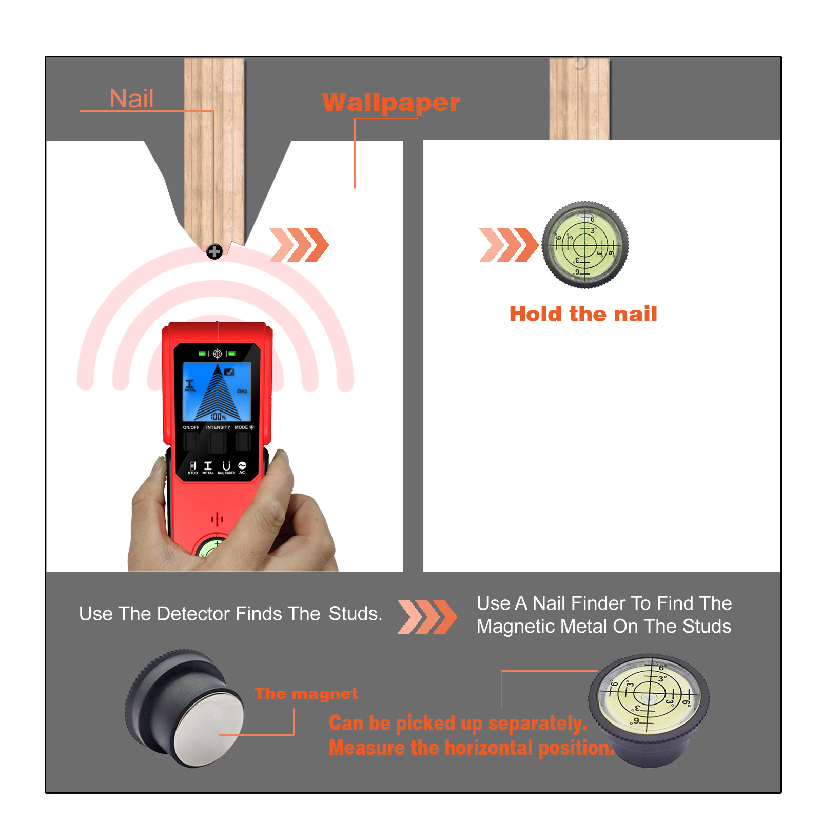Wall detector handheld multifunctional wall metal detector nail Finder foreign trade Amazon factory direct sales