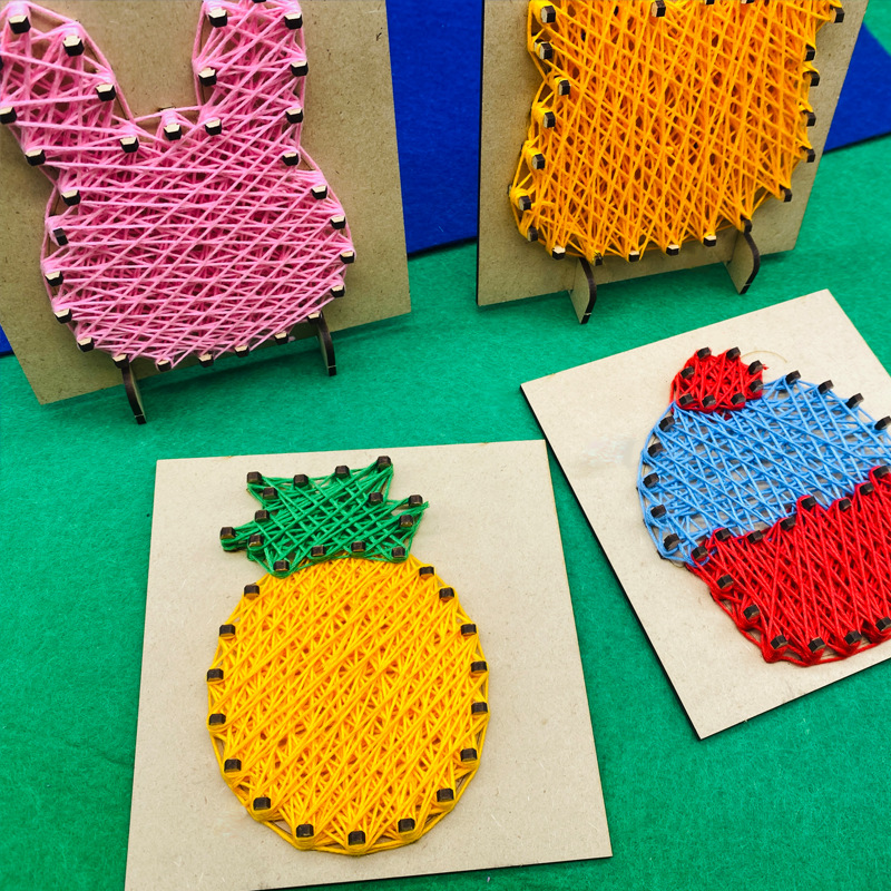 Wooden DIY Handmade Wire-Wrapped Nail Art Children's Educational Threading Craft Desktop Creative Ornament Material Kit