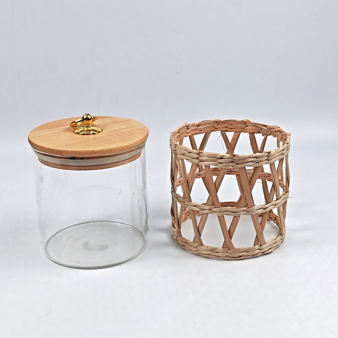 Straw Crafts Glass Cup Cover Hand-Woven Egg Cup Vase Glass Jar Protective Cover Rattan Paper Rope Cup Cover