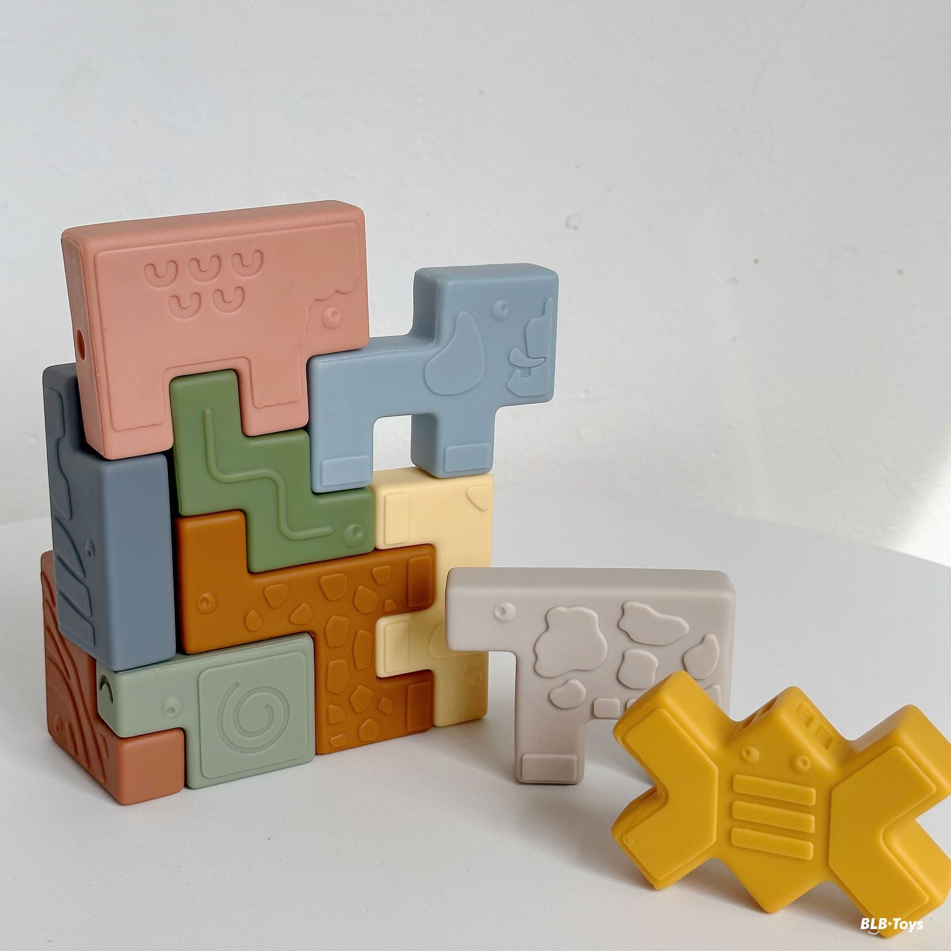 Cross-Border Infant and Toddler Cognitive Soft Building Blocks Animal House Graphics Soft Rubber Relief Educational Jenga Teether Toy New