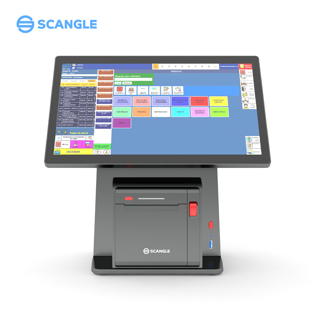 New D2 14 inch dual screen cash register with 80mm printer convenience store supermarket restaurant universal POS all-in-one machine