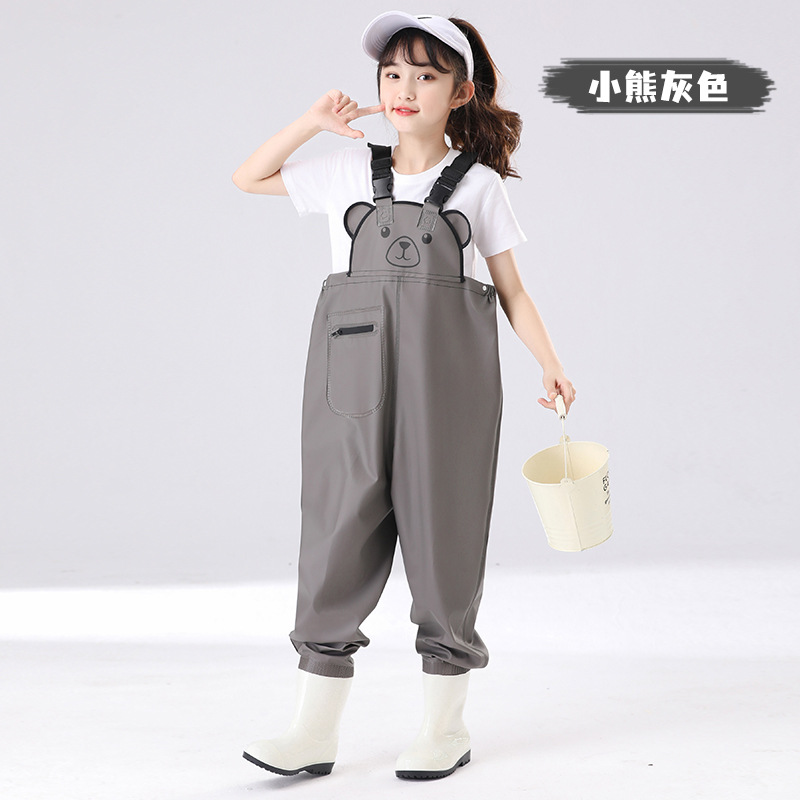 Children's water pants water-playing one-piece kindergarten waterproof clothes sea-catching rain pants boys and girls rain boots catch fish Beach