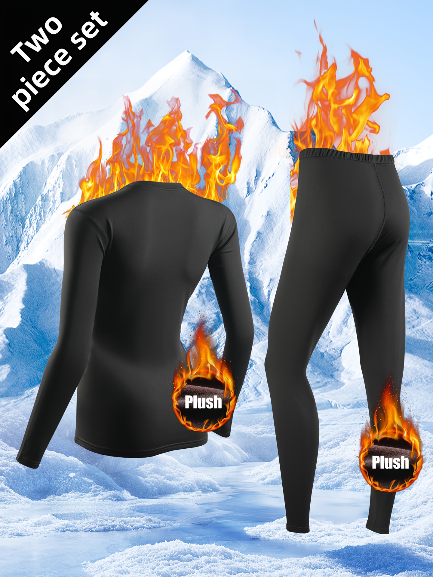 Cross-Border European and American Size Fleece-Lined Warm Suit for Women, Long-Sleeved Slim-Fit Pants, Autumn and Winter Home Fitness, Outdoor Sports