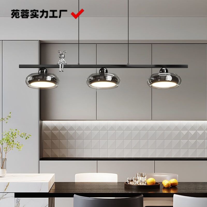 Modern Minimalist Chandelier Dining Room Light Luxury Straight Dining Table Long Strip Lamp Glass Minimalist Three-Head Bar Dining Room