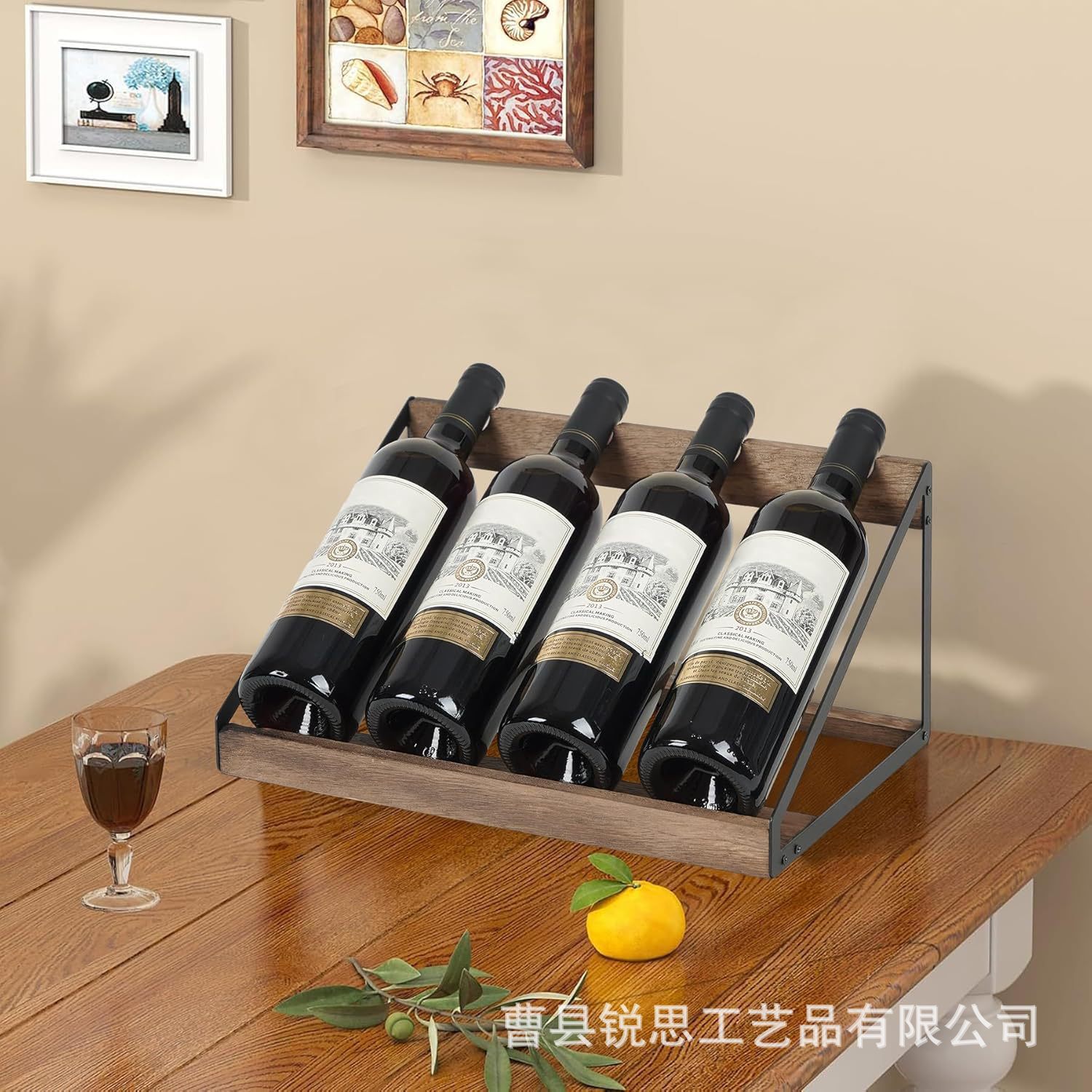Spot Wooden Wine Rack Desktop Oblique Wine Display Rack Iron and Wood Combined with Multiple Wine Bottle Storage Racks