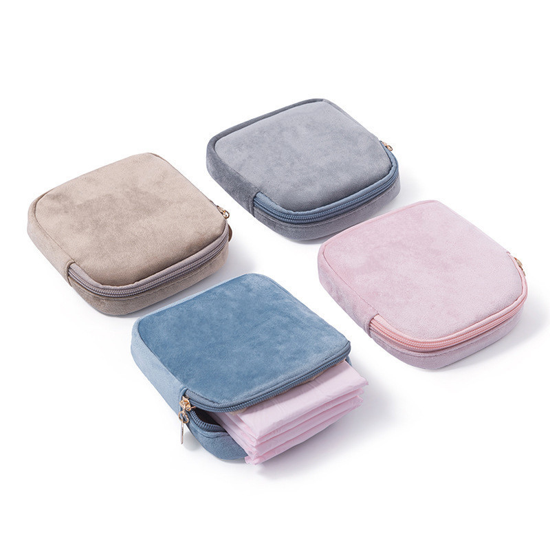 New velvet portable sanitary napkin storage bag coin jewelry storage bag cosmetic box sanitary pad bag