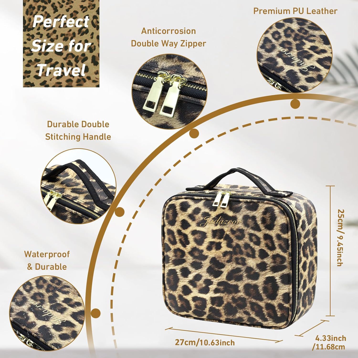 Cross-Border Pu Leather Leopard Print Makeup Case Manufacturer, Makeup Case with Mirror and Light, Large Capacity, High-End Makeup Case, Suitcase
