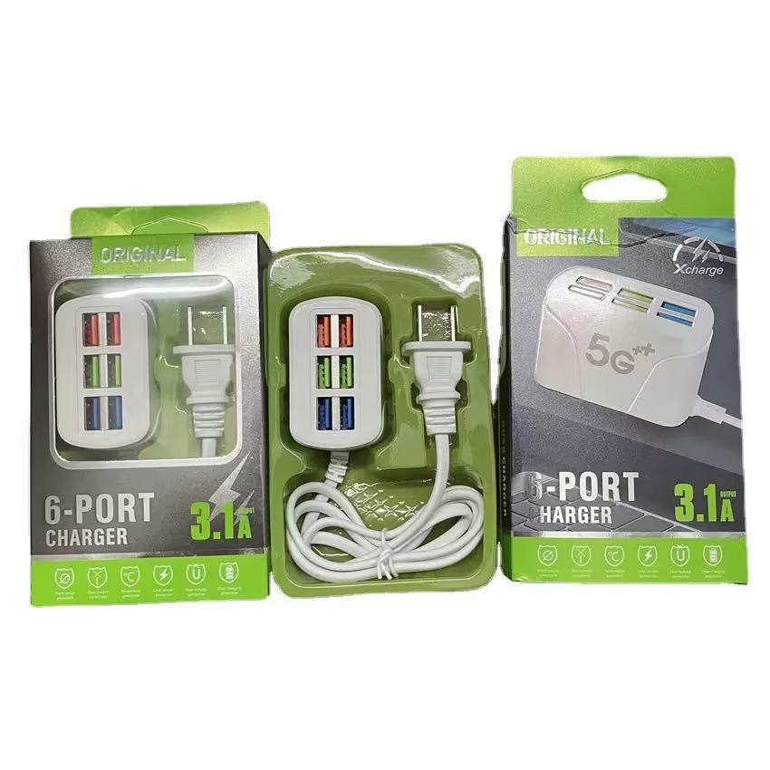 Factory Direct Sales New Power Strip Charger 6Usb Multi-Port 3.1A Charger Fast Charging Mobile Phone Charger Universal