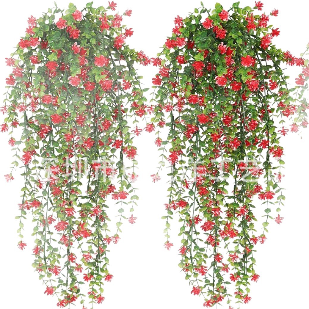 Cross-Border Hot-Selling Wholesale of Artificial Wall-Mounted Eucalyptus Camellia Fake Flower Vines for Indoor and Outdoor Landscaping Decoration Direct Sales