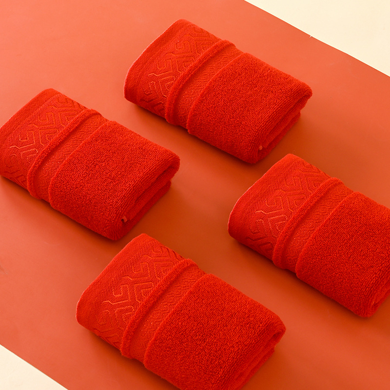 Red towel lint-free pure cotton absorbent wedding gift factory wholesale wedding supplies hand gift face towel