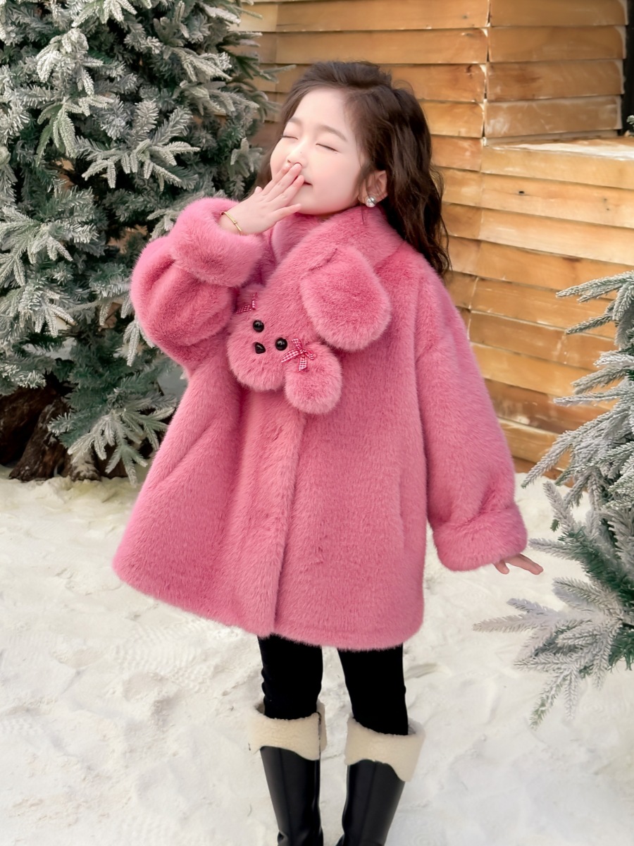 Children's Fur One-piece Coat Girls' Environmentally Friendly Mink Fleece Imitation Fur Coat Winter Little Girl's Warm Woolen Sweater