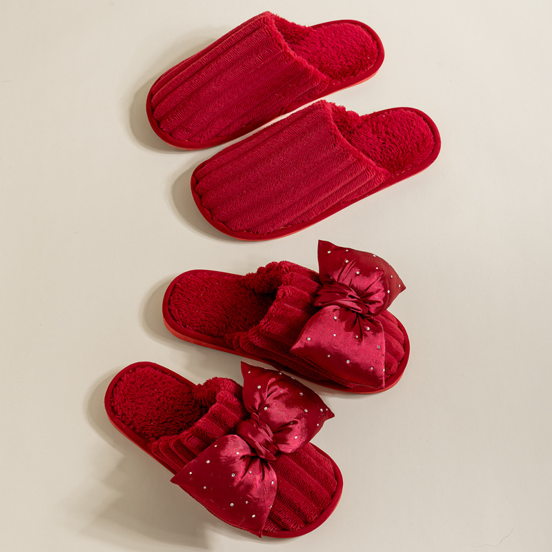 Wedding Slippers Wedding Red Pair of New Wedding High-grade Festive Accompanying Couple's Autumn and Winter Wedding of Bride and Groom