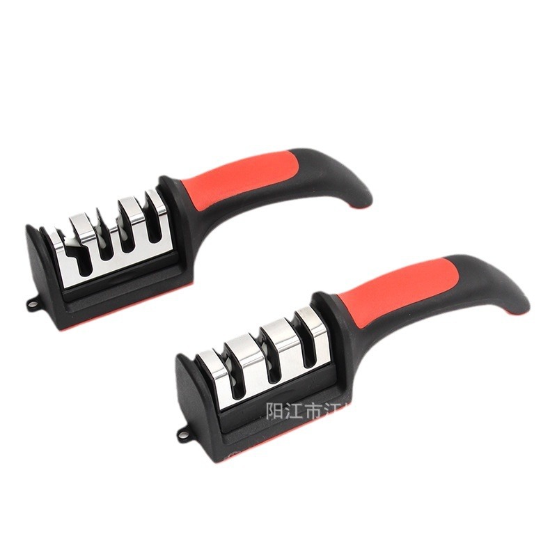 Cross-border Hand-held Red and Black Knife Grinding Tool Grinding Stone Manual Quick Grinding Tool Kitchen Household Three-section Four-section Knife Grinding Rod
