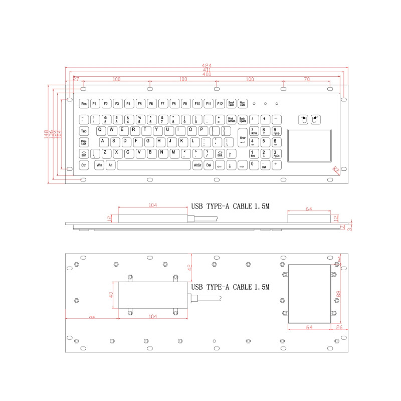 Stainless Steel Pc Large Keyboard Anti-Corrosion Durable Anti-Oxidation Dock Maritime Ship Dustproof and Waterproof Metal Large Keyboard