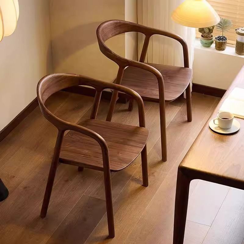 Nordic Solid Wood Dining Chair, Home-Use Backrest Chair, Walnut Comfortable Chair, Simple Armchair, Retro Meeting Desk Chair