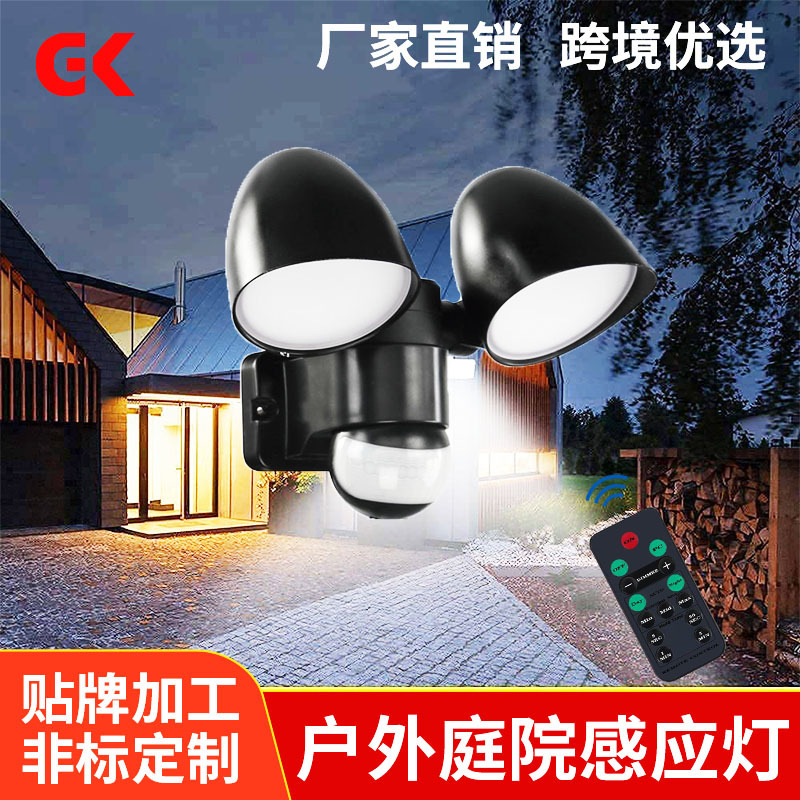 Светильник с дистанционным управлением, двойная головка, индукционная лампа для человека, уличный настенный светильник для двора, садовая вилла, проектор для бассейна