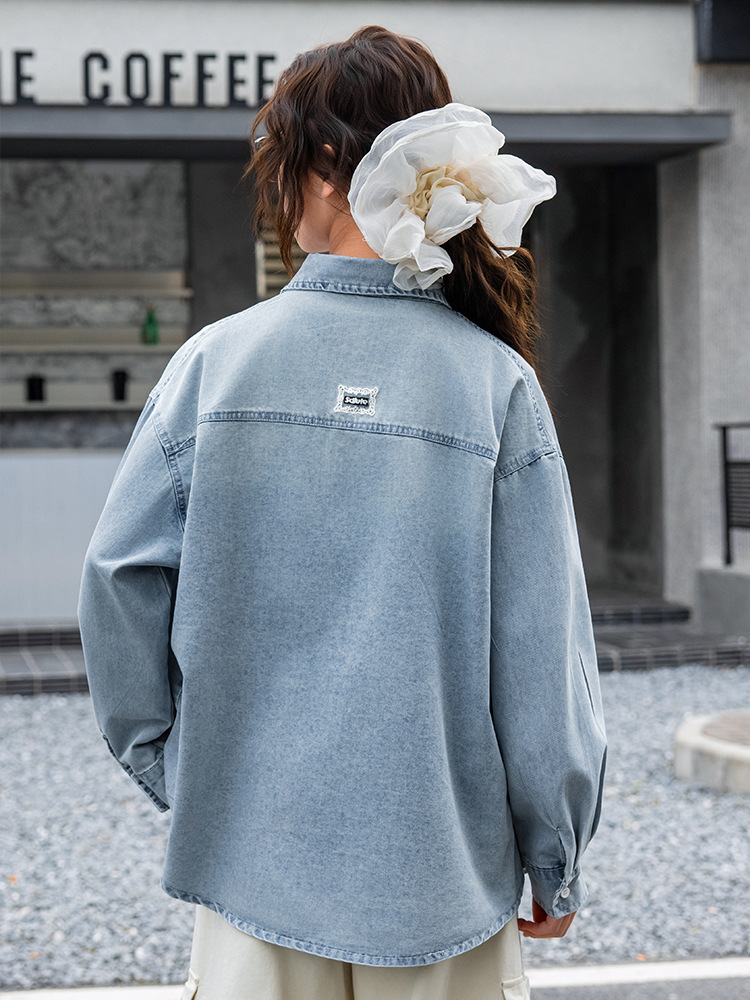 Junior High School Students Denim Shirt Coat Spring and Autumn 2025 New Top Long Sleeve Lapel Casual Shirt for Middle and Big Children