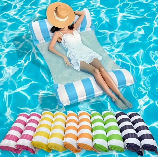 Трансграничный летний ПВХ надувной плавающий ряд складной полосатый надувной матрас водный надувной шезлонг для плавания