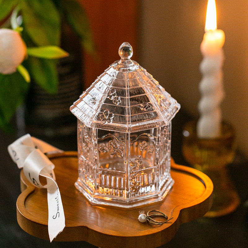 Стеклянная банка для хранения с цветочным дизайном, контейнер для ватных палочек, ювелирная коробка, сахарница с рельефным рисунком бабочки и цветка, кухонное хранение