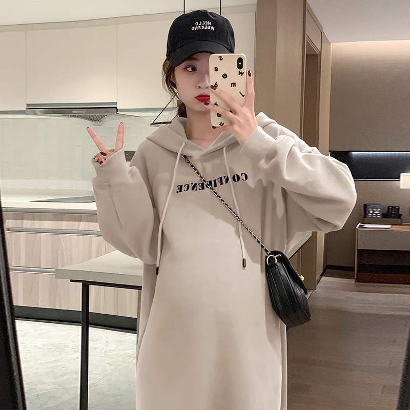 ins pregnant women's autumn and winter sweater long dress fashion casual western style women's spring and autumn fashionable top outer wear