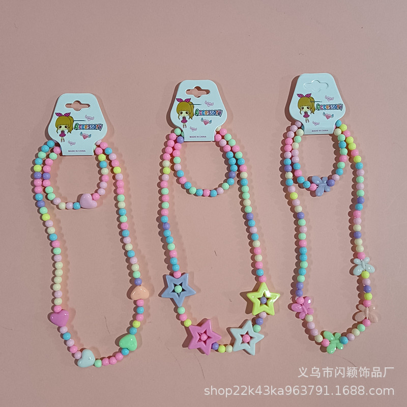 New Princess Baby Korean Candy Color Necklace Children's Necklace Bracelet Set Two-Piece Set Yiwu Jewelry Wholesale