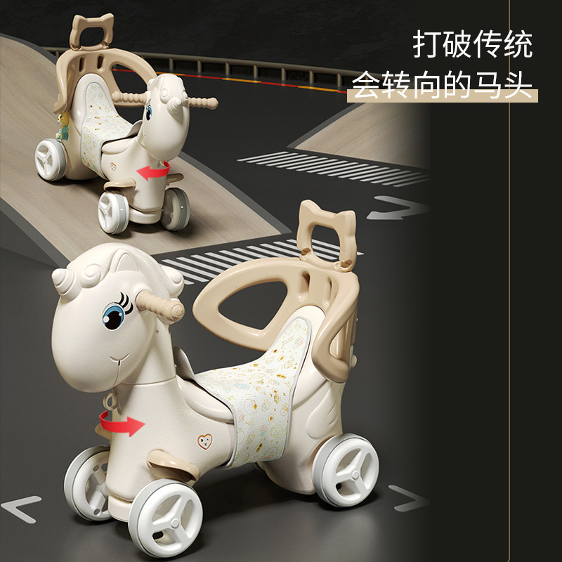 Shenma Silent Wheel Rocking Horse Kidsren's Toy Small Wooden Horse Baby Toy Yo-Yo Car Multi-Function with Guardrail Anti-Fall