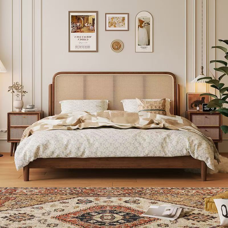 Скандинавская кровать из ротанга 1.5м, 1.8м, японская мебель 1.2м одиночная кровать