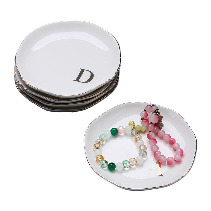 Amazon Cross-Border Popular White Ceramic Jewelry Tray Letter Storage Tray Jewelry Display Tray Aromatherapy Tray Ornaments
